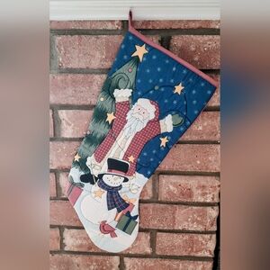 Quilted Festive Santa and Snowman Christmas Stocking 19" × 9"